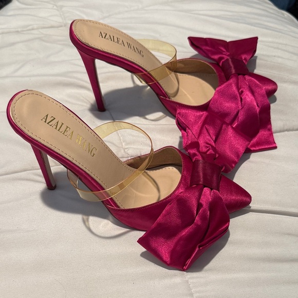 Azalea Wang 🎀 Fushia bright Pink Bow Backless Heels Sz.8 - Picture 16 of 16